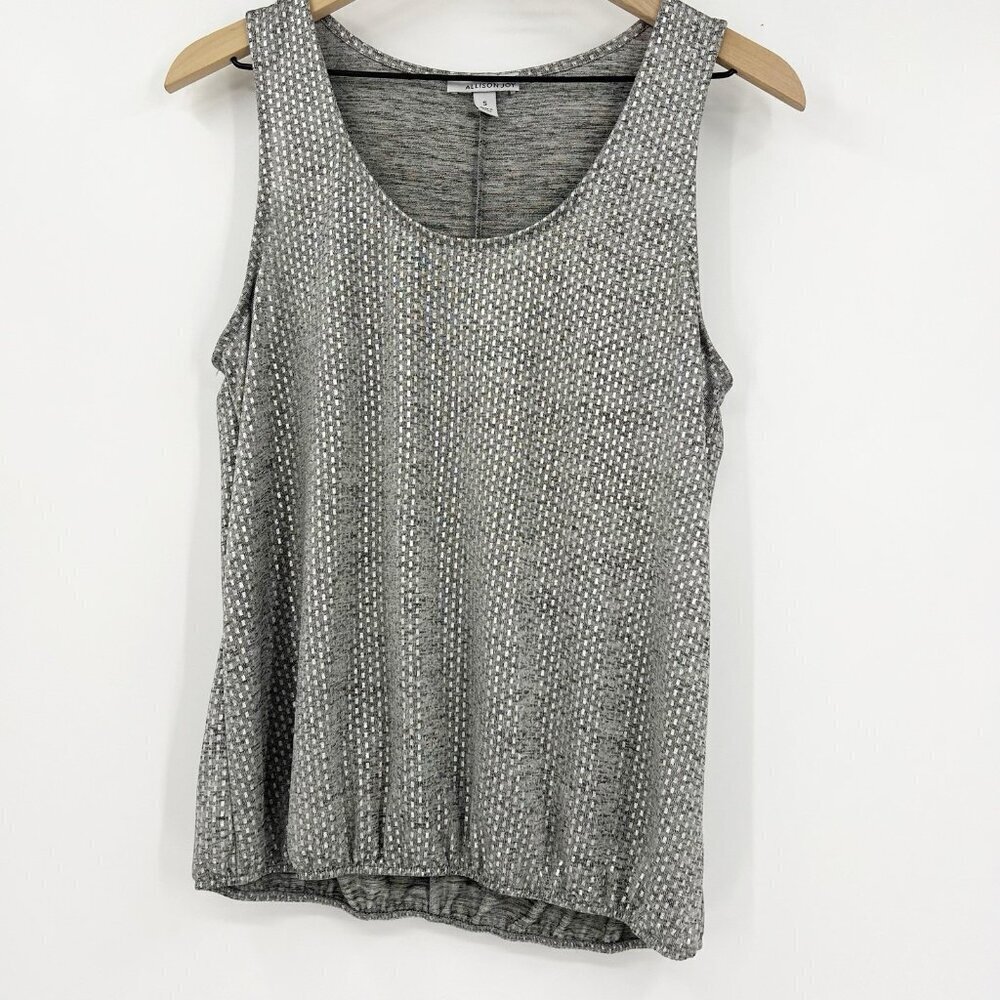 Allison Joy Gray Silver Polka Dot Top Sleeveless Metallic Shimmer Chic Size S